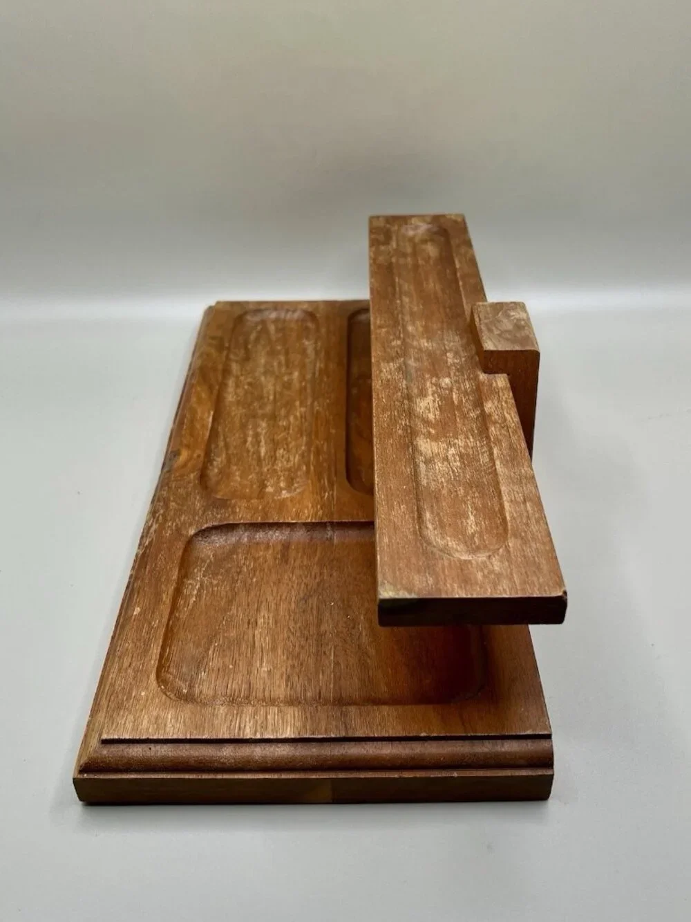 Vtg MCM Solid Wood Desk Stationary Tray Organizer Office Caddy Mid Century Pen